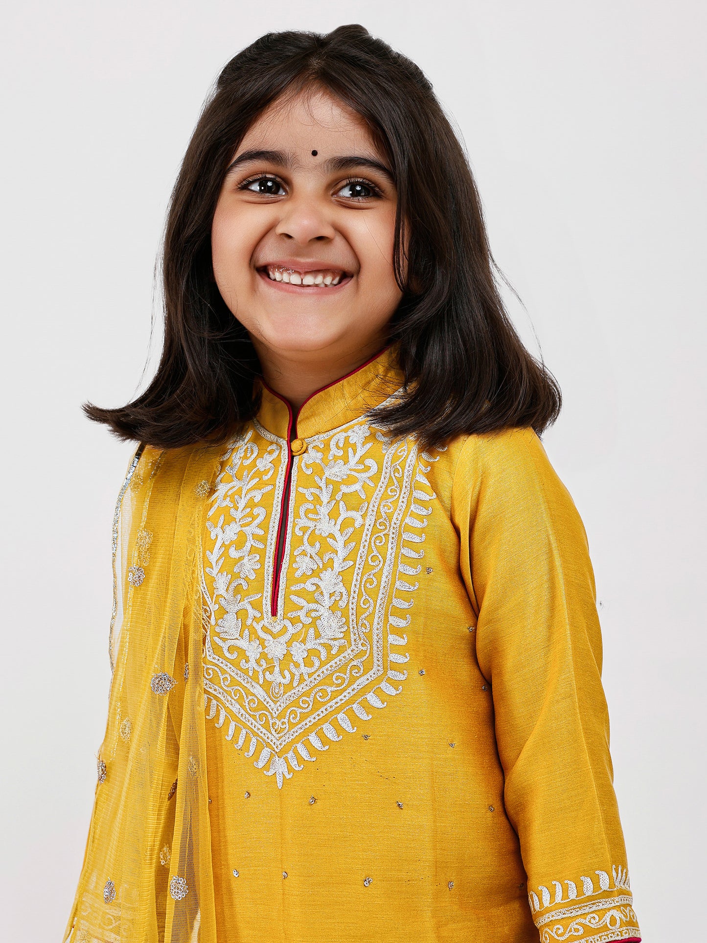 Mustard kids Kurta Payjama Set with Dori Embroidery