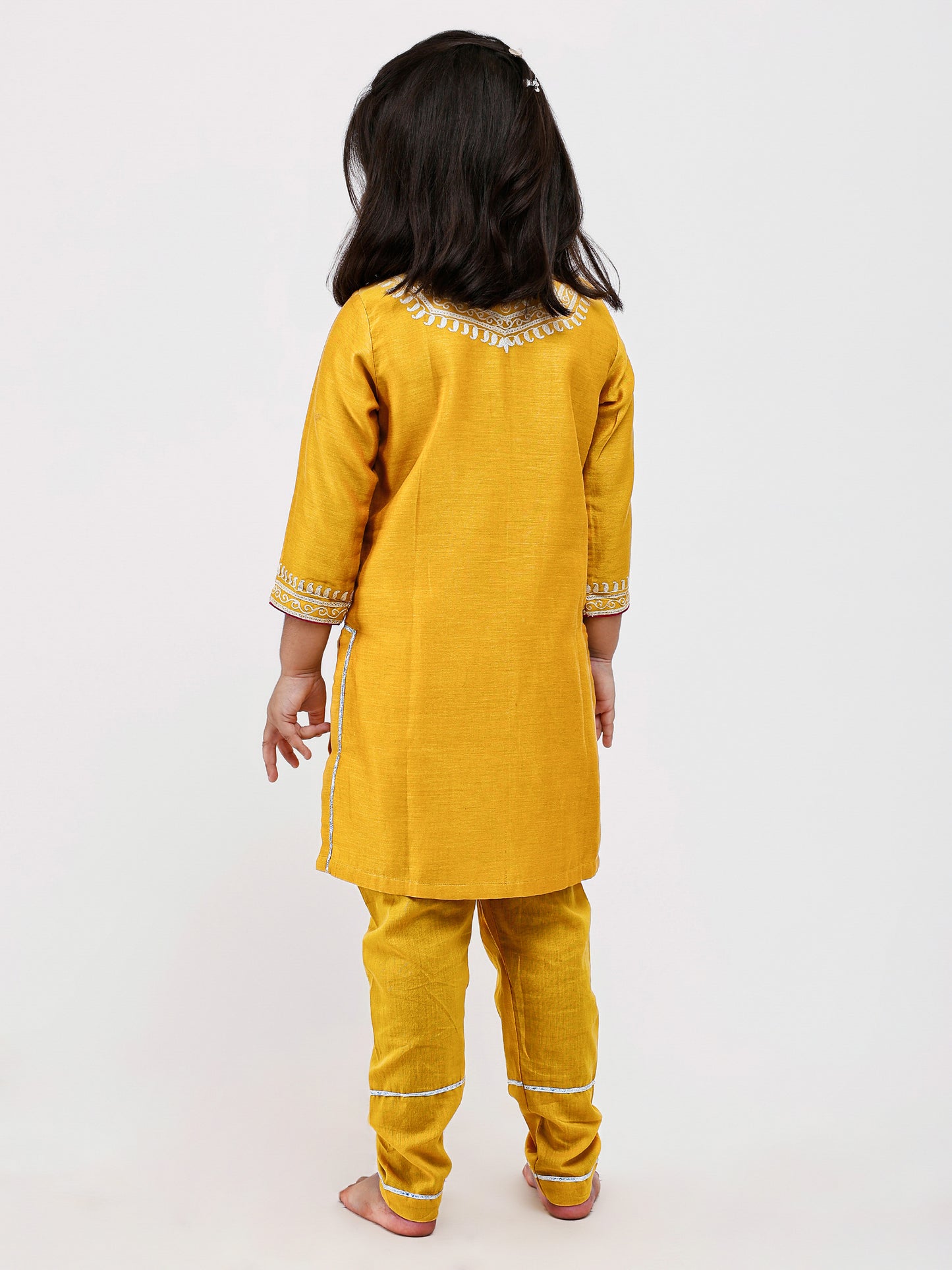 Mustard kids Kurta Payjama Set with Dori Embroidery