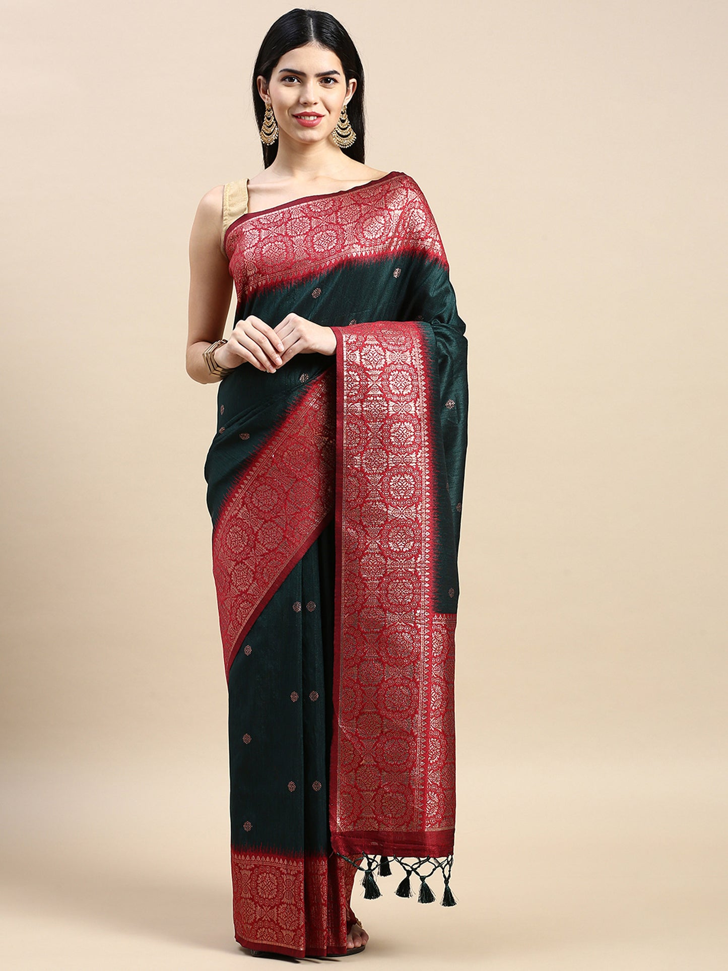 Bottle Green Vaisali Zari Woven Banarasi Silk saree