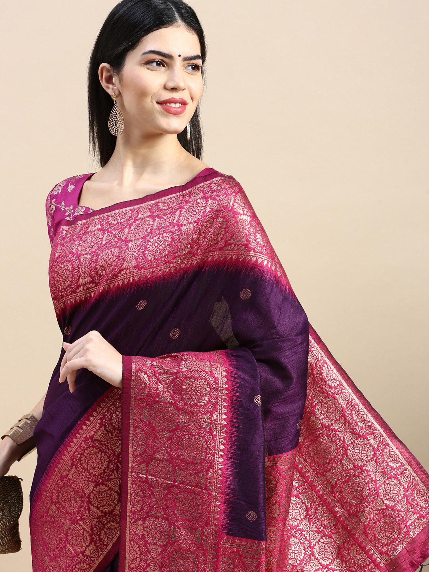 Wine Vaisali Zari Woven Banarasi Silk saree