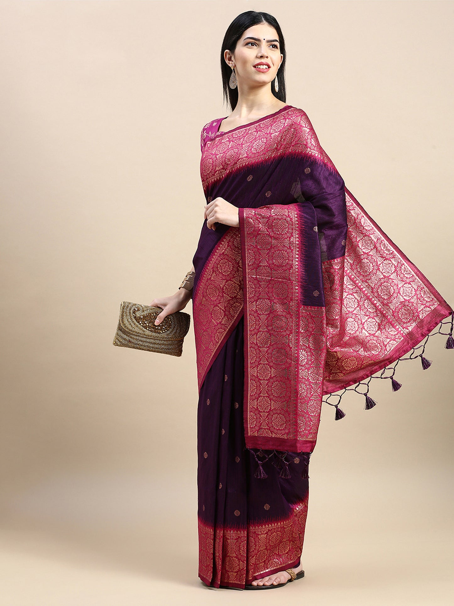 Wine Vaisali Zari Woven Banarasi Silk saree