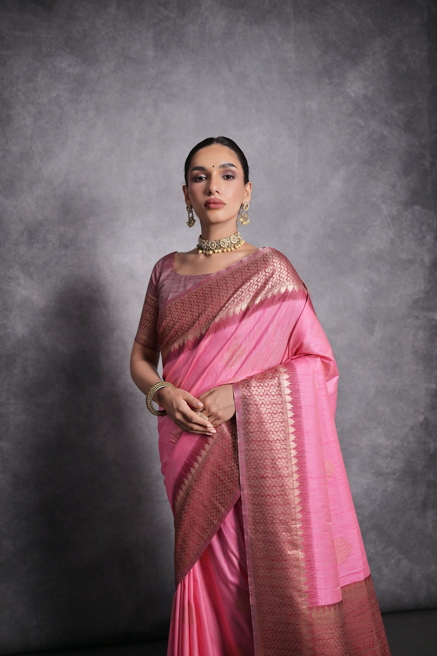 Baby Pink Vaishali Tussar Silk Zari Woven Saree