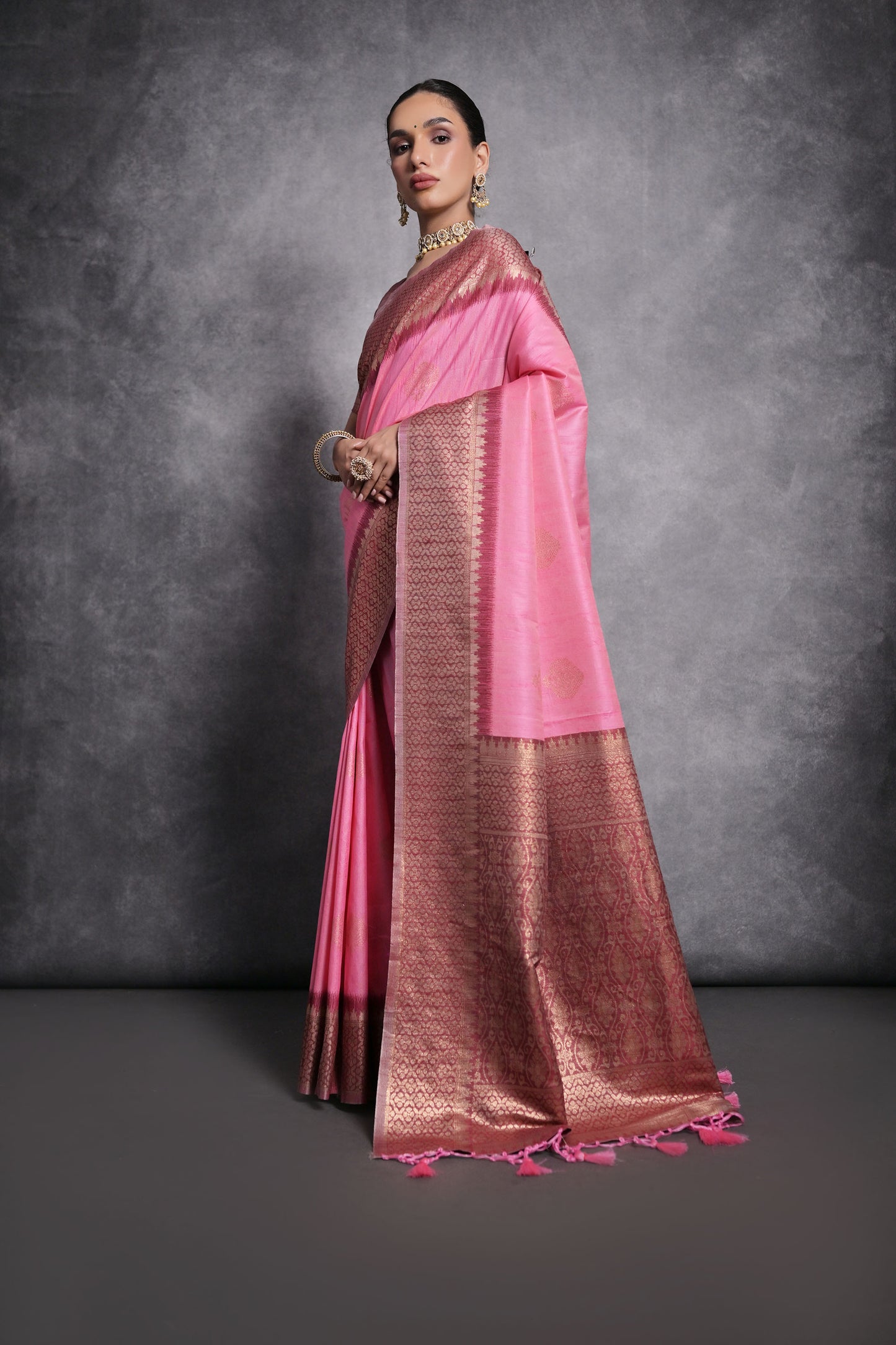 Baby Pink Vaishali Tussar Silk Zari Woven Saree