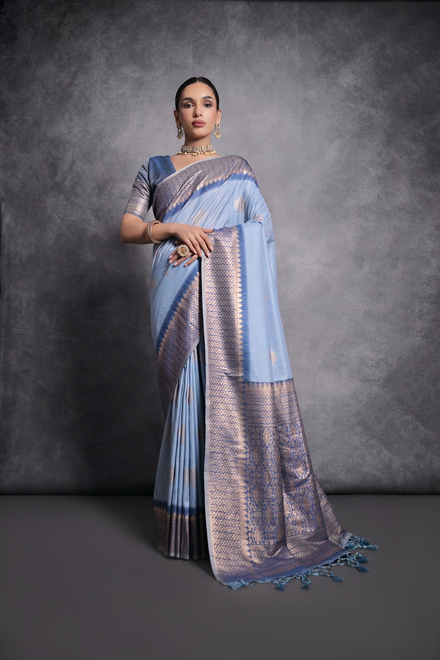 Blue Vaishali Tussar Silk Zari Woven Saree