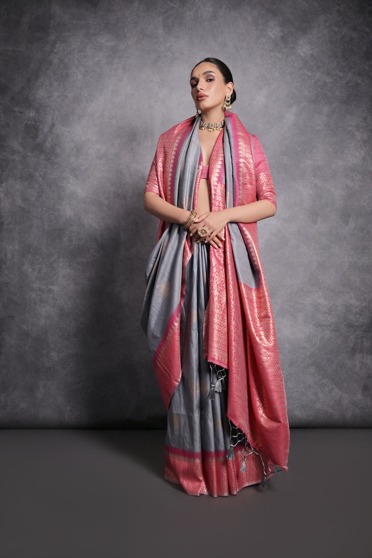 Grey Vaishali Tussar Silk Zari Woven Saree