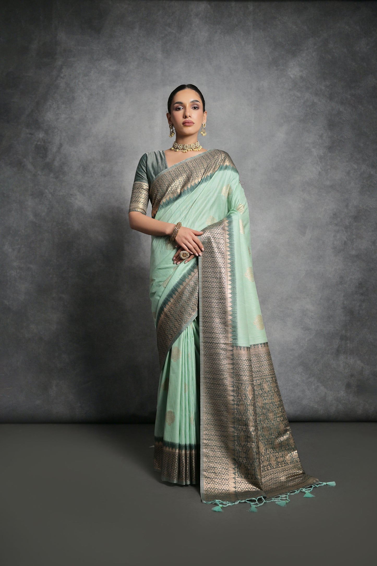 Sea Green Vaishali Tussar Silk Zari Woven Saree