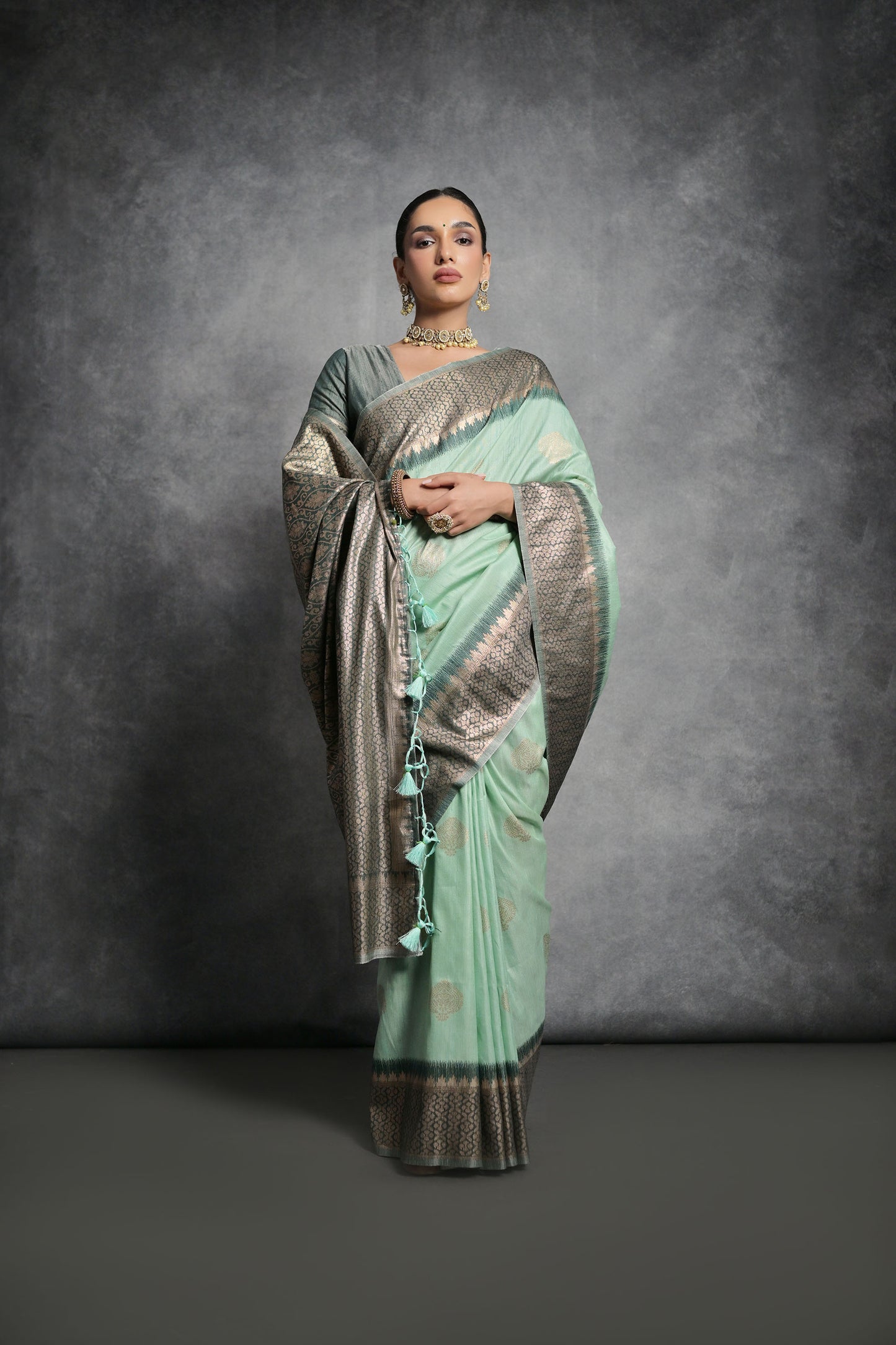 Sea Green Vaishali Tussar Silk Zari Woven Saree