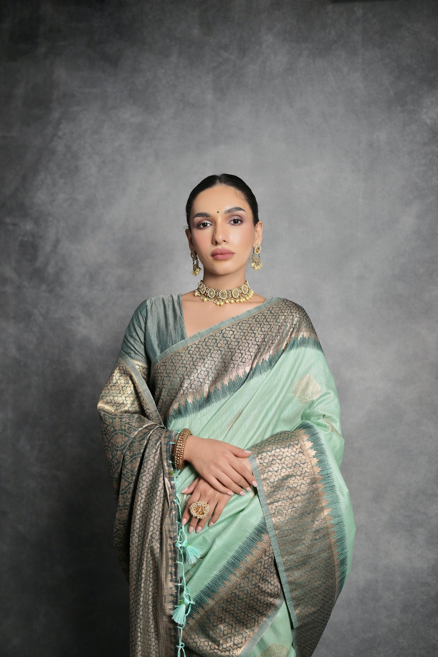 Sea Green Vaishali Tussar Silk Zari Woven Saree