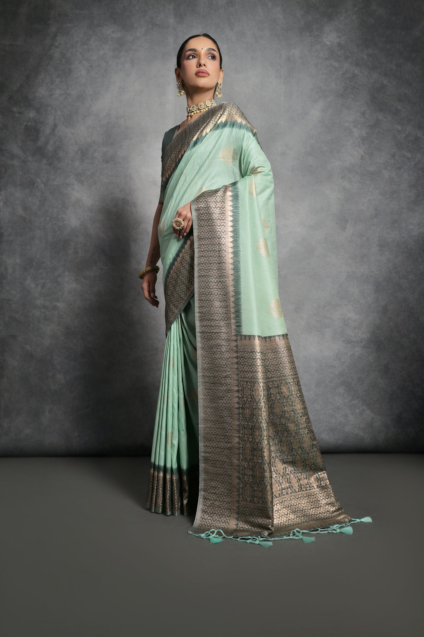 Sea Green Vaishali Tussar Silk Zari Woven Saree