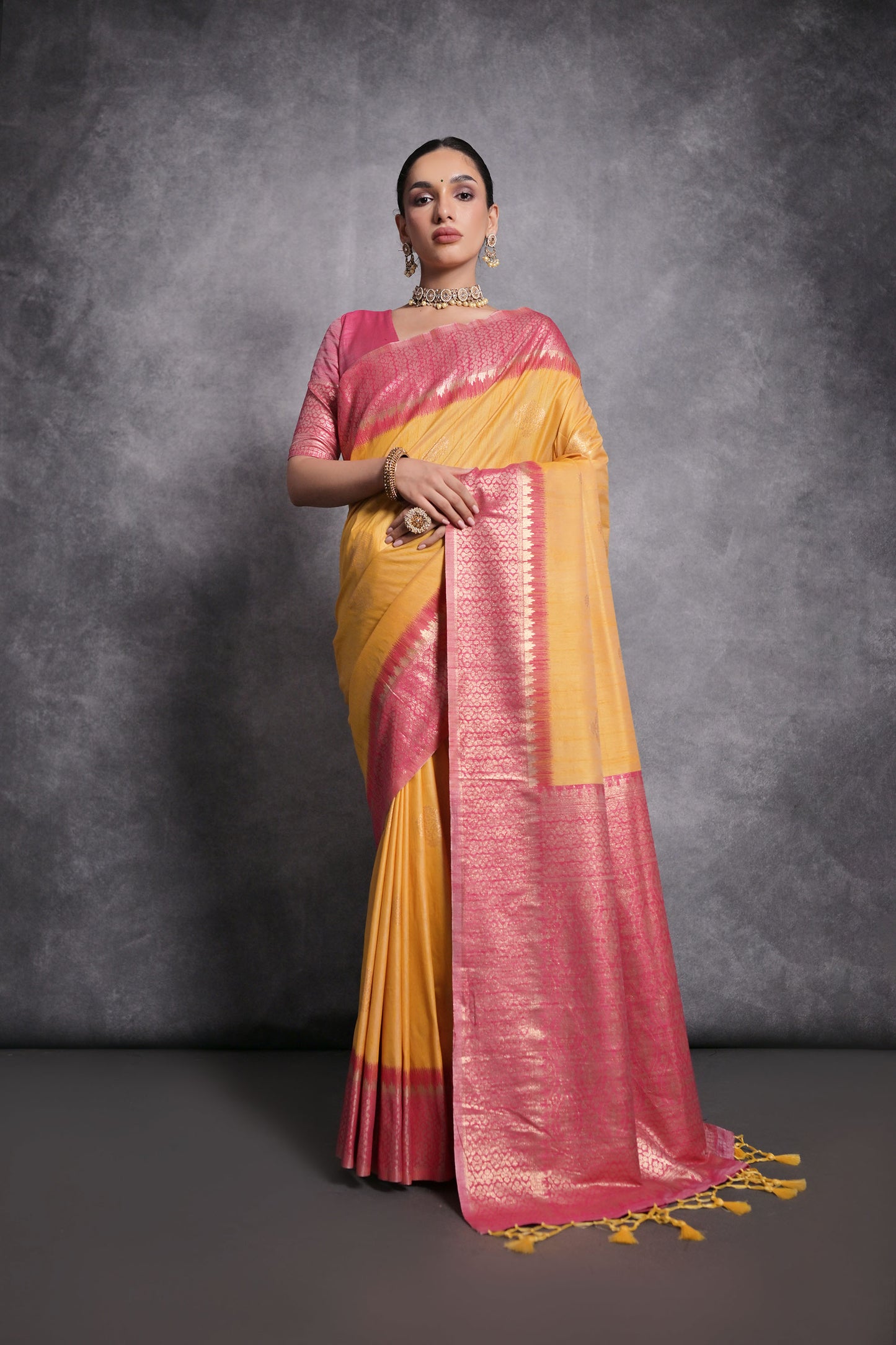 Yellow Vaishali Tussar Silk Zari Woven Saree