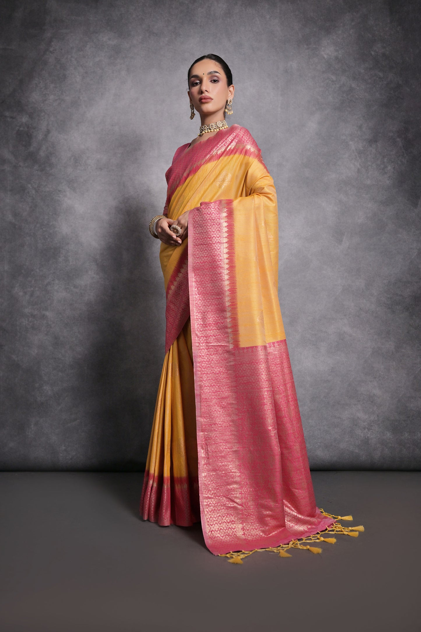 Yellow Vaishali Tussar Silk Zari Woven Saree