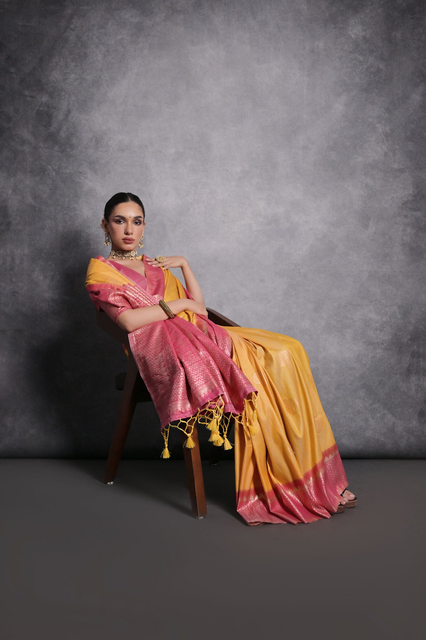 Yellow Vaishali Tussar Silk Zari Woven Saree