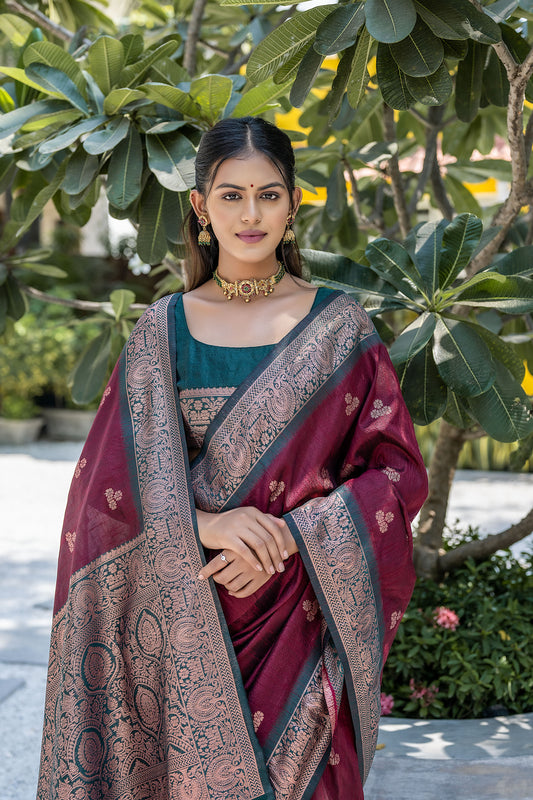 Maroon Vaishali Banarasi Silk Zari woven Handloom Saree