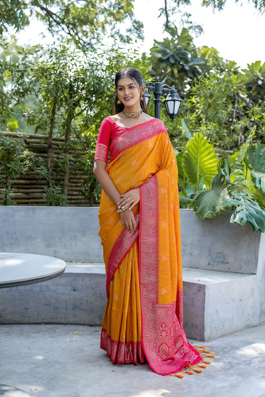 Yellow Vaishali Banarasi Silk Zari woven Handloom Saree