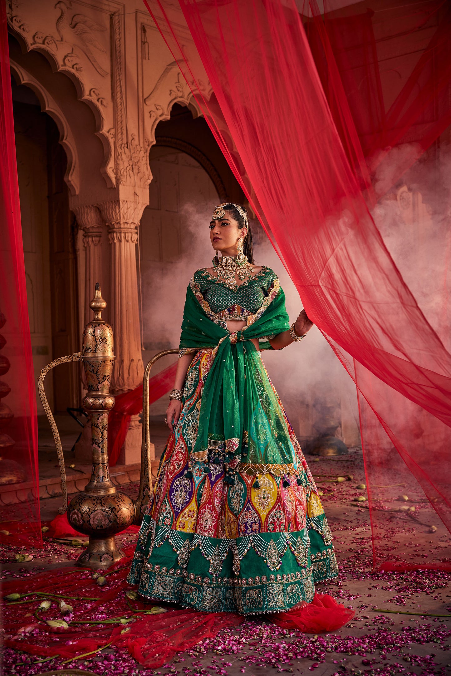 Roop Pine Green Gharchola Lehenga Set