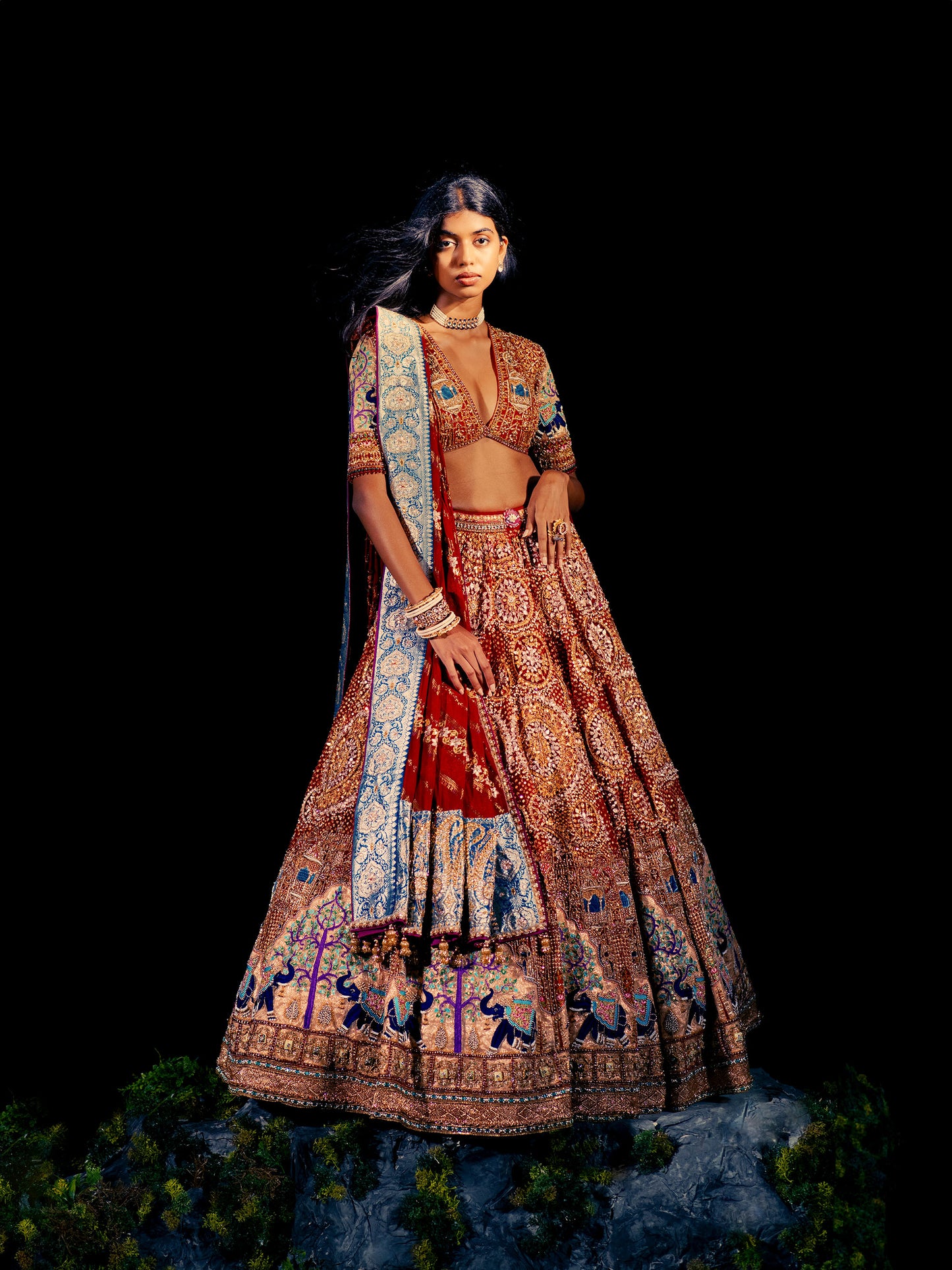 Ratnaangit Red Gotapatti Hand Embroidered Designer Bridal Lehenga with Elephant Motifs