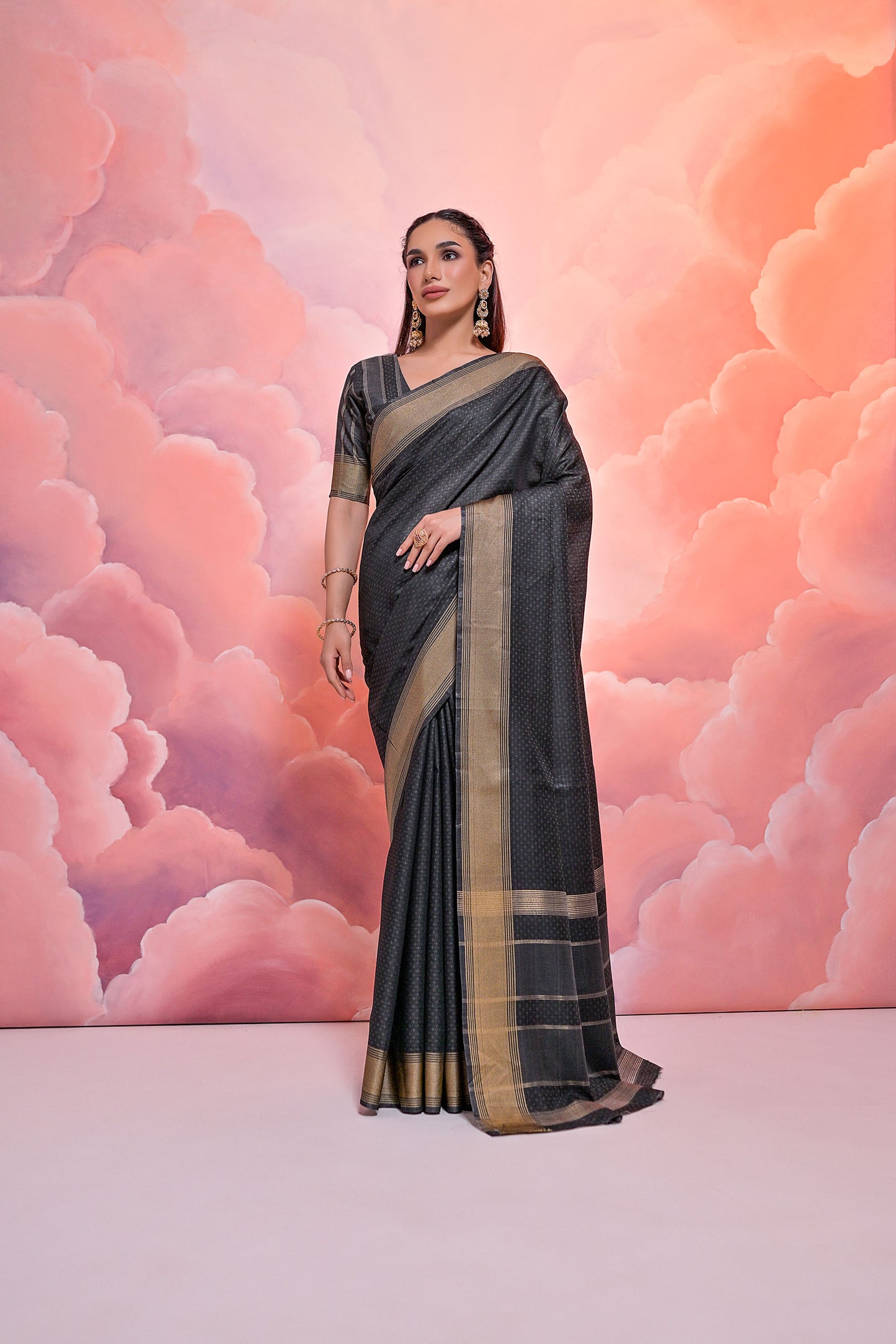 Black Veronika Cotton woven Handloom Saree