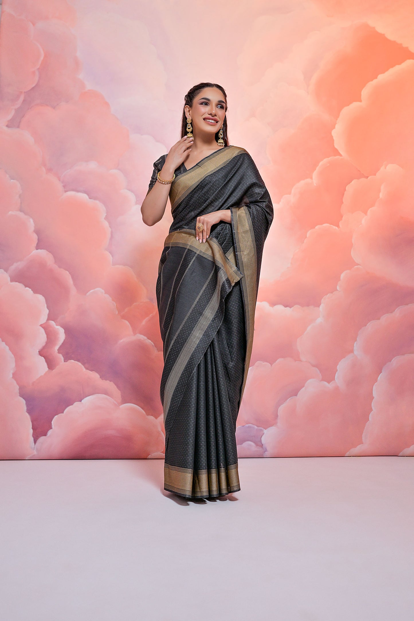 Black Veronika Cotton woven Handloom Saree