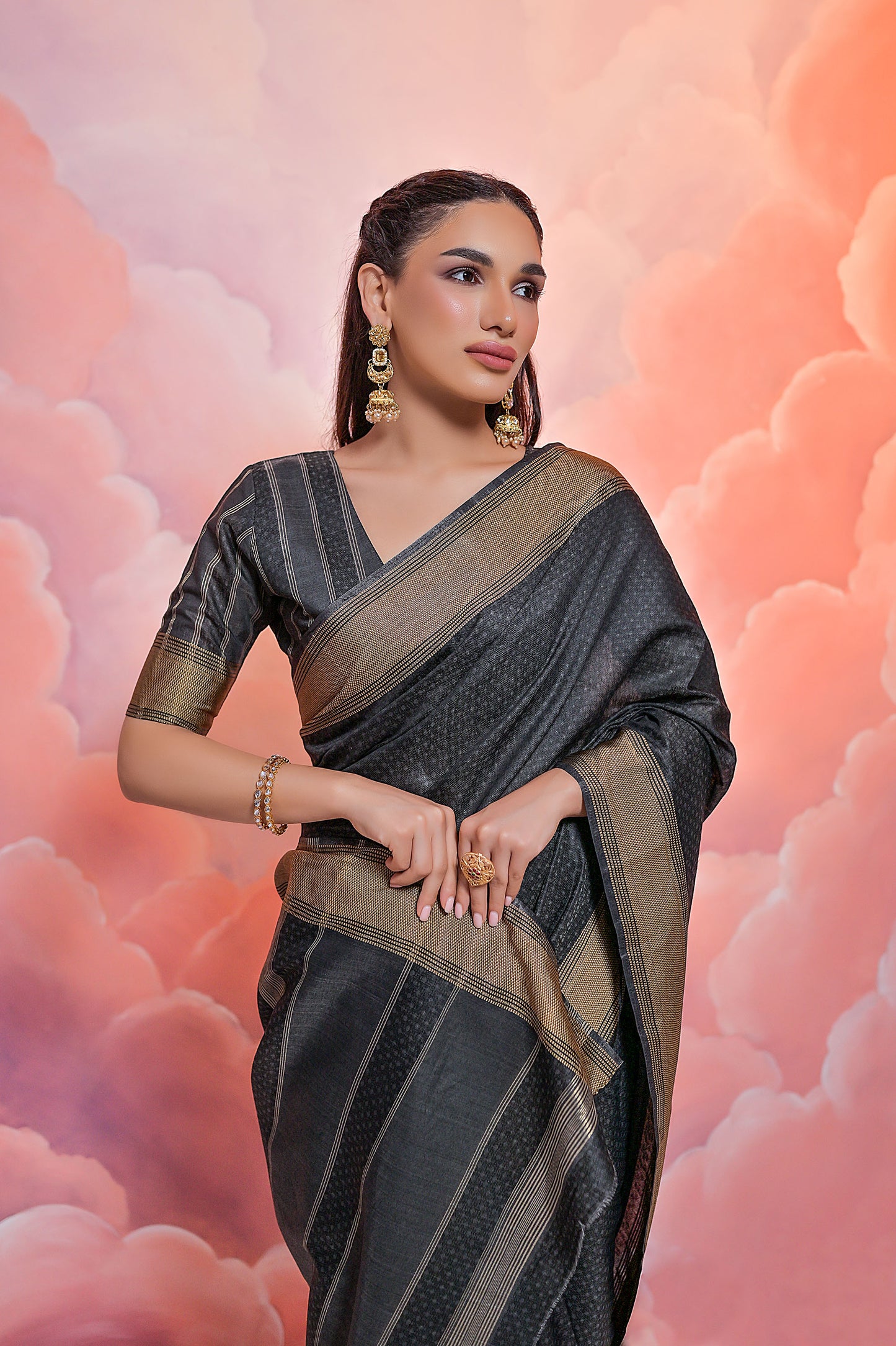 Black Veronika Cotton woven Handloom Saree