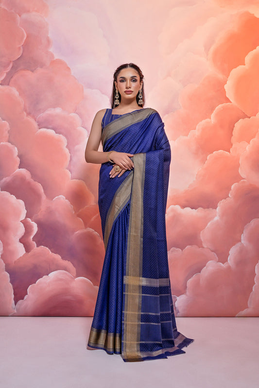 Blue Veronika Cotton woven Handloom Saree