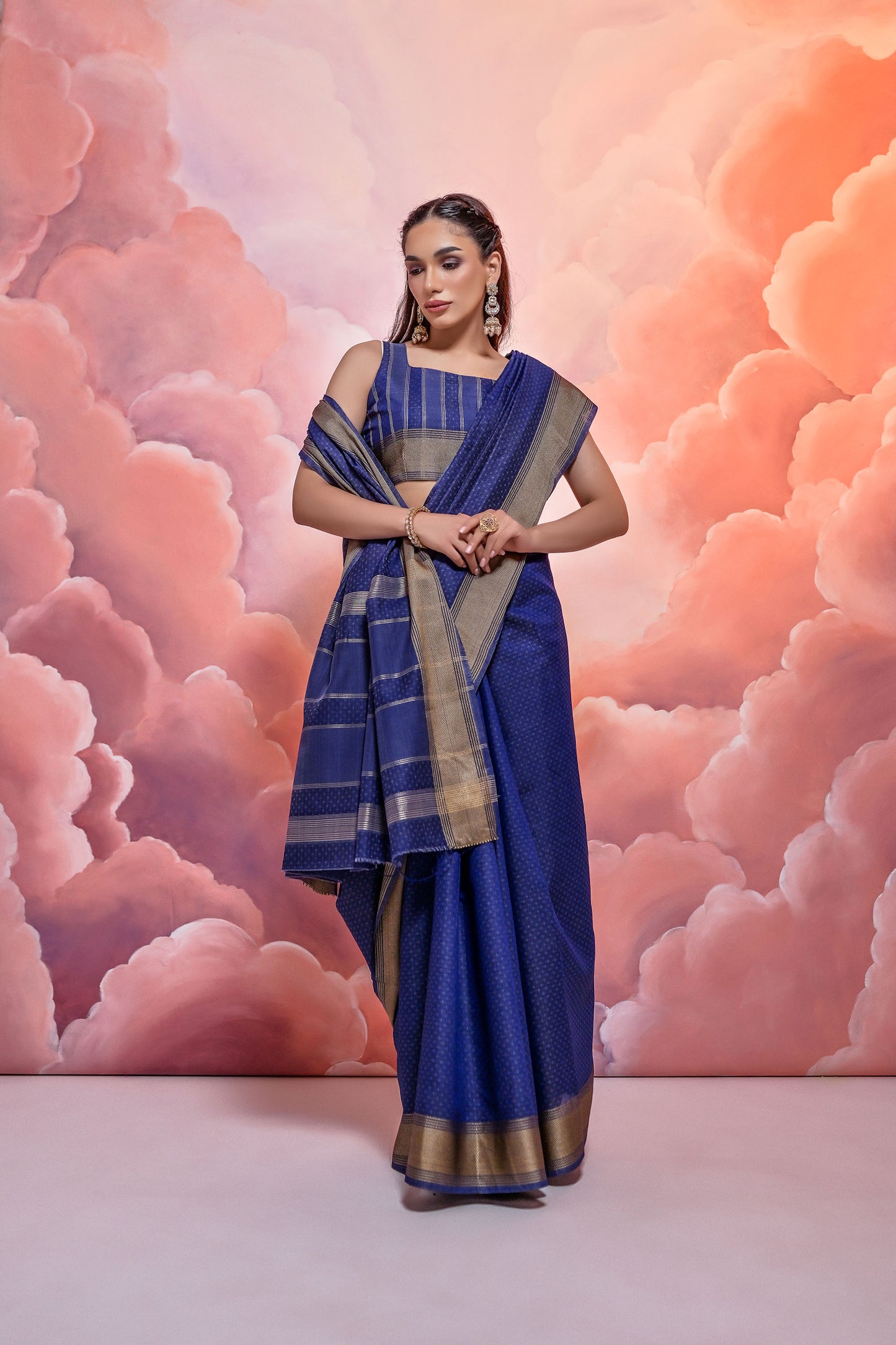 Blue Veronika Cotton woven Handloom Saree