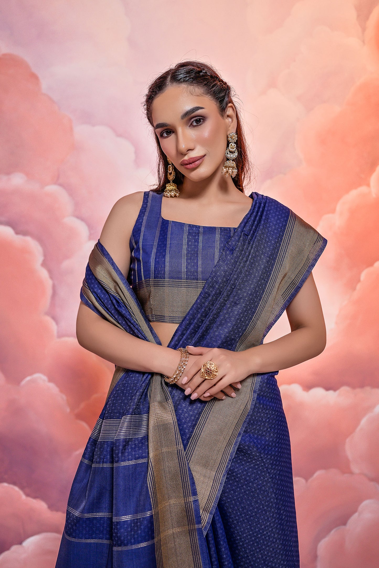 Blue Veronika Cotton woven Handloom Saree