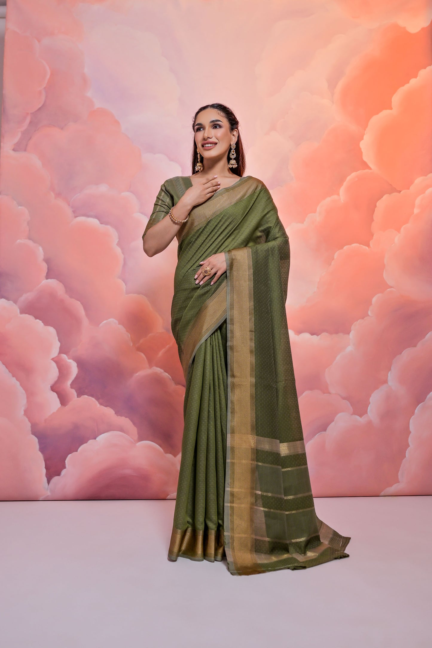 Mehendi Veronika Cotton woven Handloom Saree