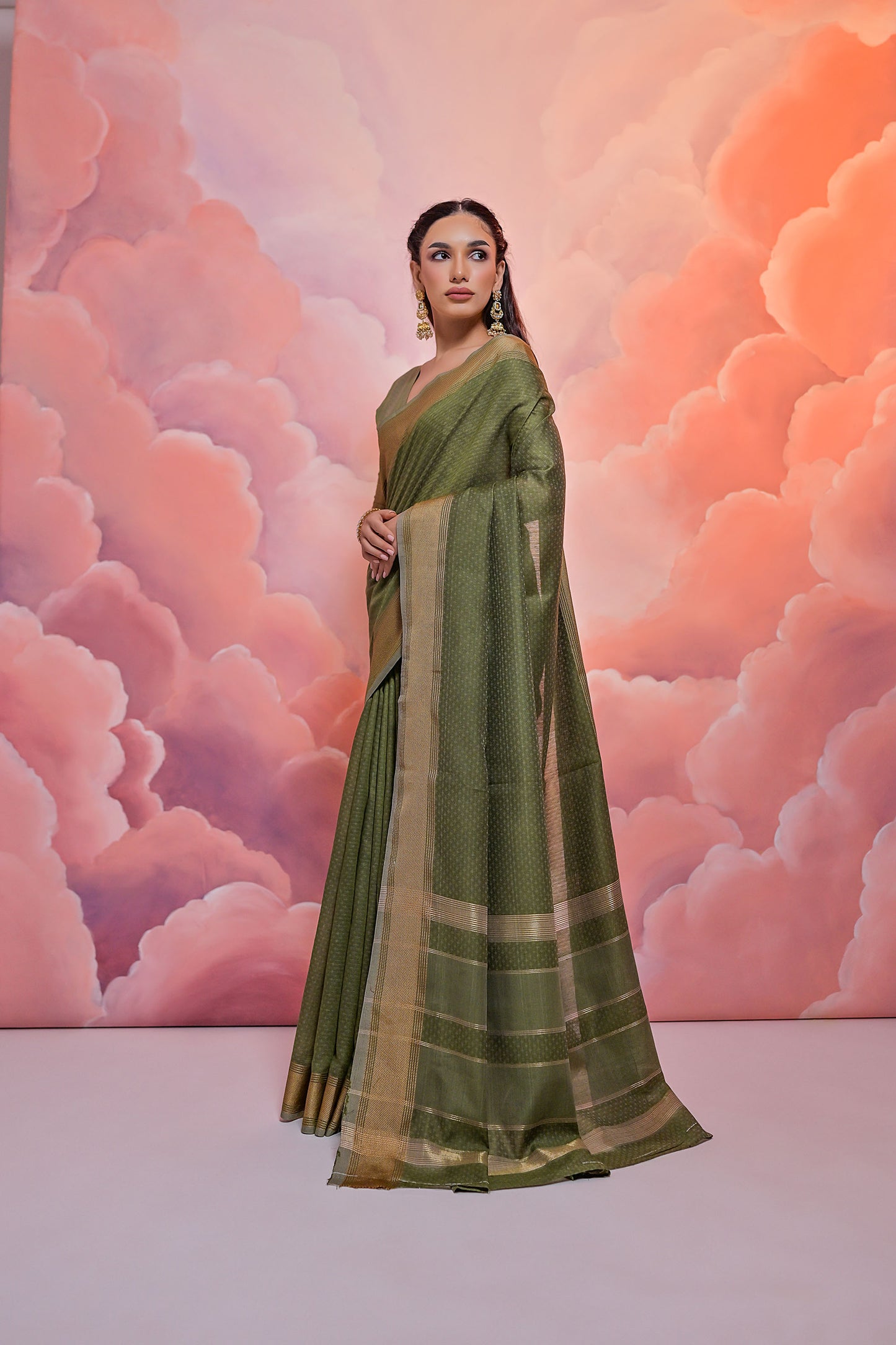 Mehendi Veronika Cotton woven Handloom Saree