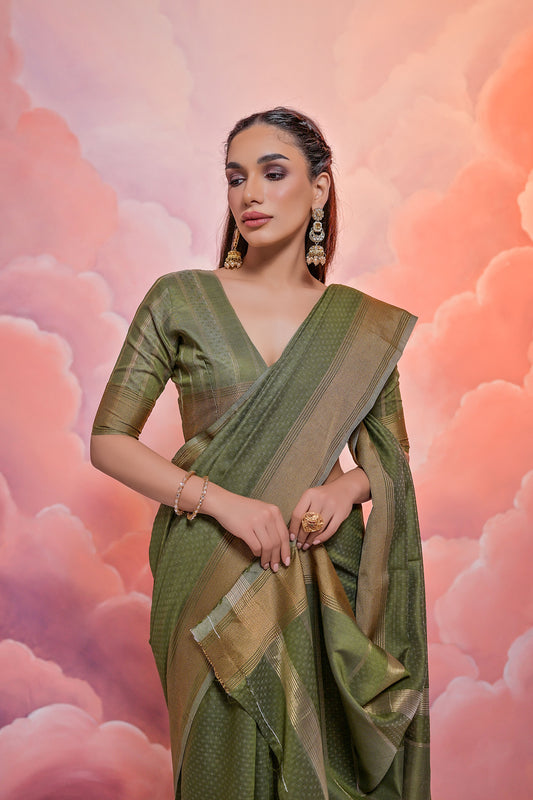 Mehendi Veronika Cotton woven Handloom Saree