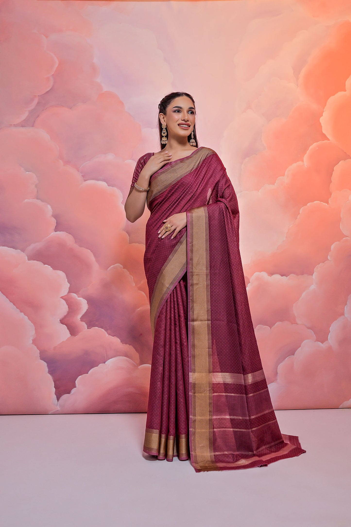 Maroon Veronika Cotton woven Handloom Saree