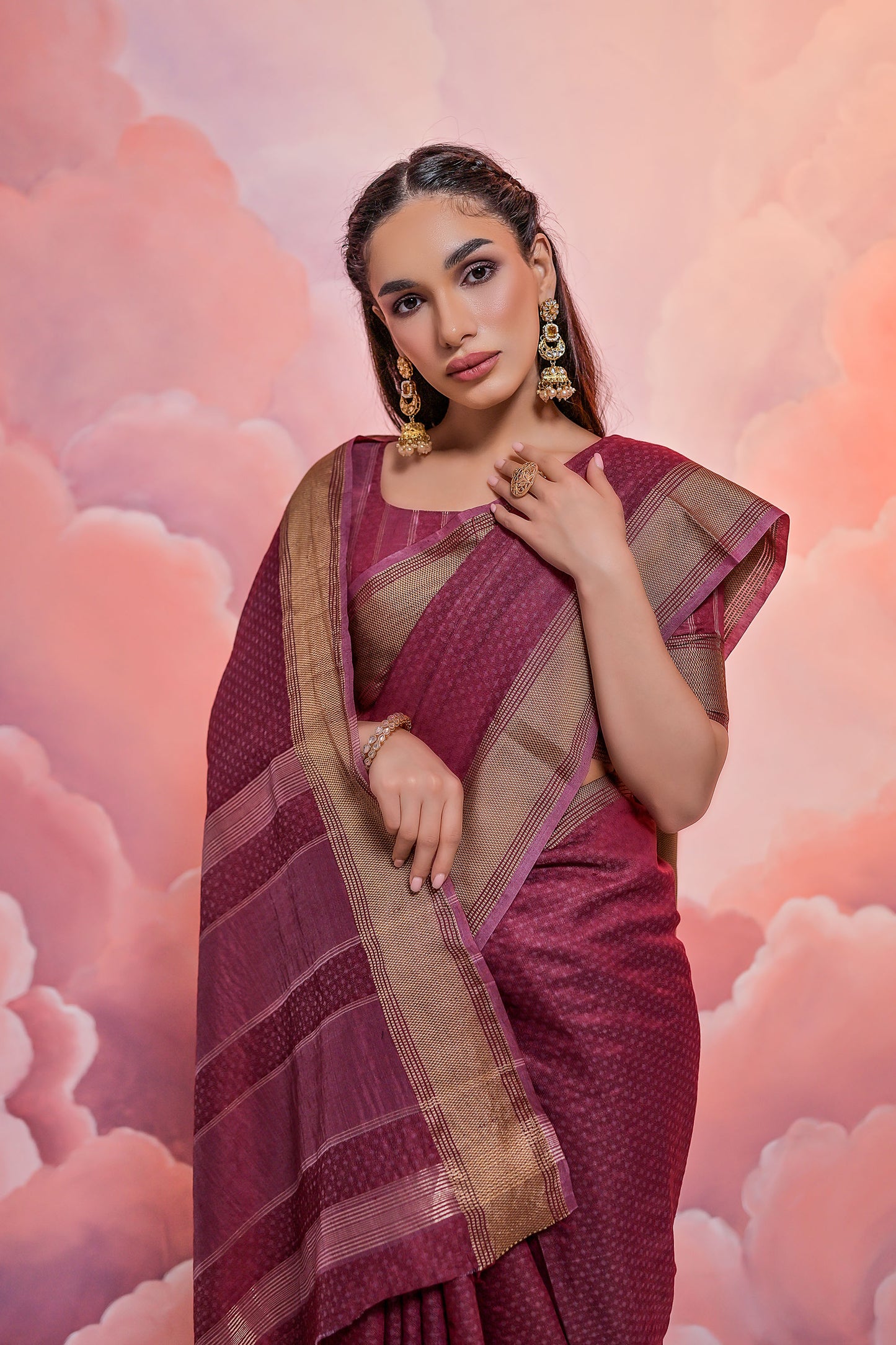 Maroon Veronika Cotton woven Handloom Saree