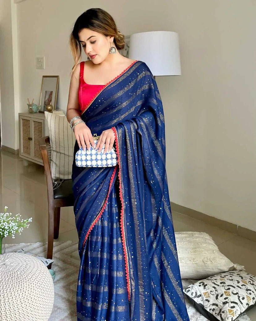 Blue Sapphire Mulmul Saree