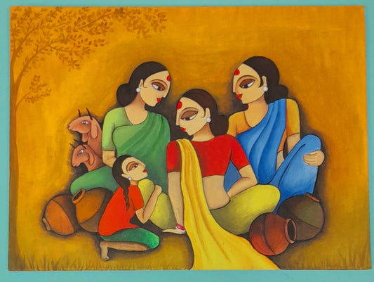 Artistic Women's Group Painting | Orange Women Painting By Rank Never Retire