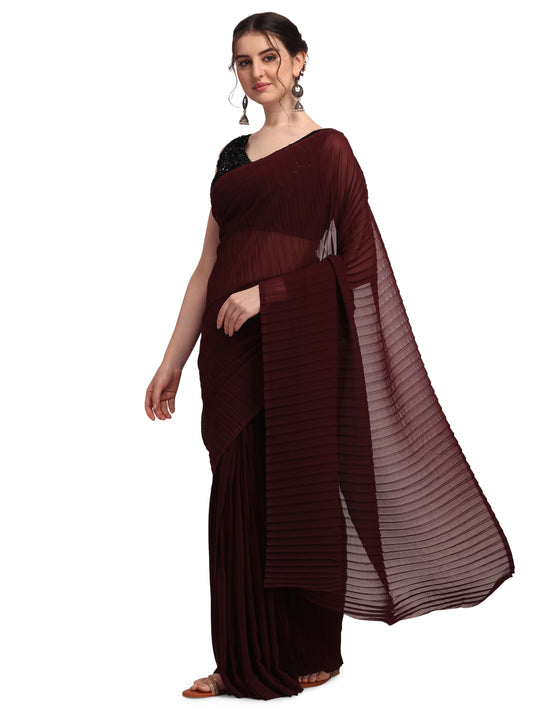 Maroon Crushed Poly Georgette Saree With Sequins Blouse