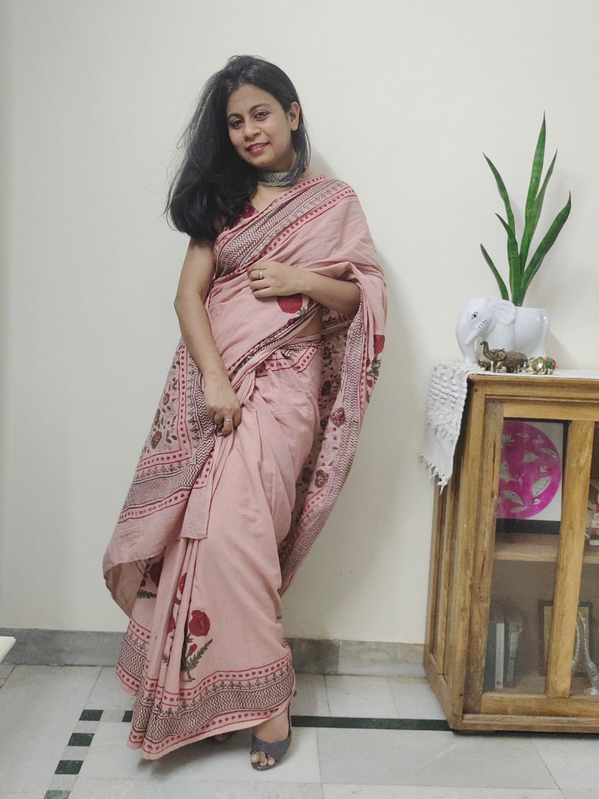 Taabeera - Handblock Print Natural Dyed - Mulmul Cotton Saree