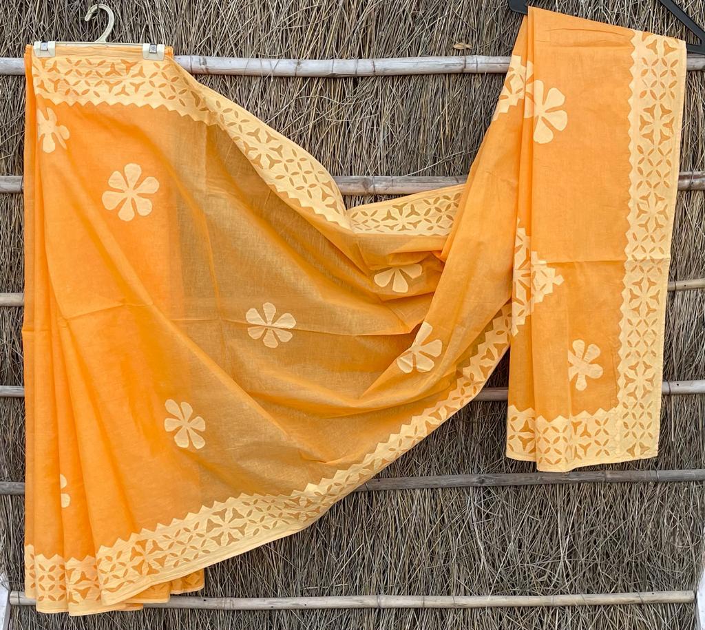 Organdy Cotton Applique Work Sarees