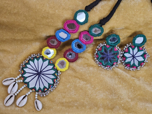 Multi Coloured Long Necklace with Earrings