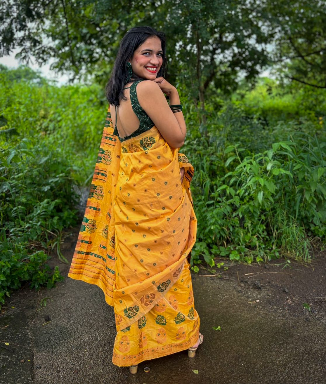 Devi Aparajita Yellow Mekhela Chador Saree