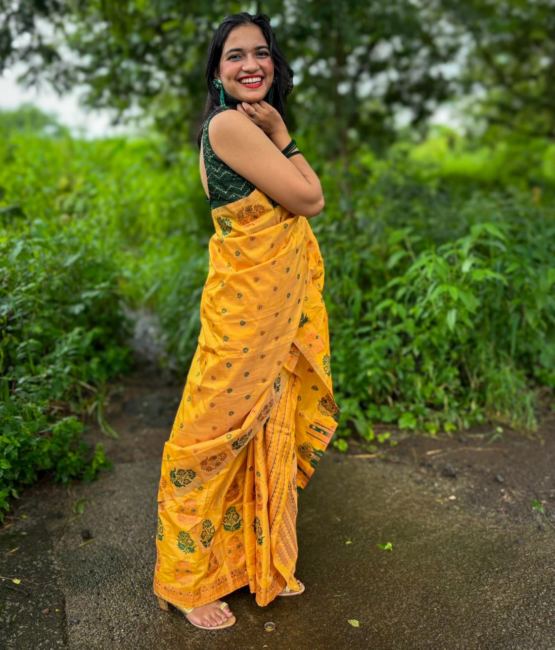 Devi Aparajita Yellow Mekhela Chador Saree