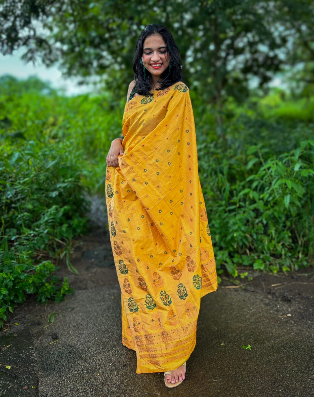 Devi Aparajita Yellow Mekhela Chador Saree