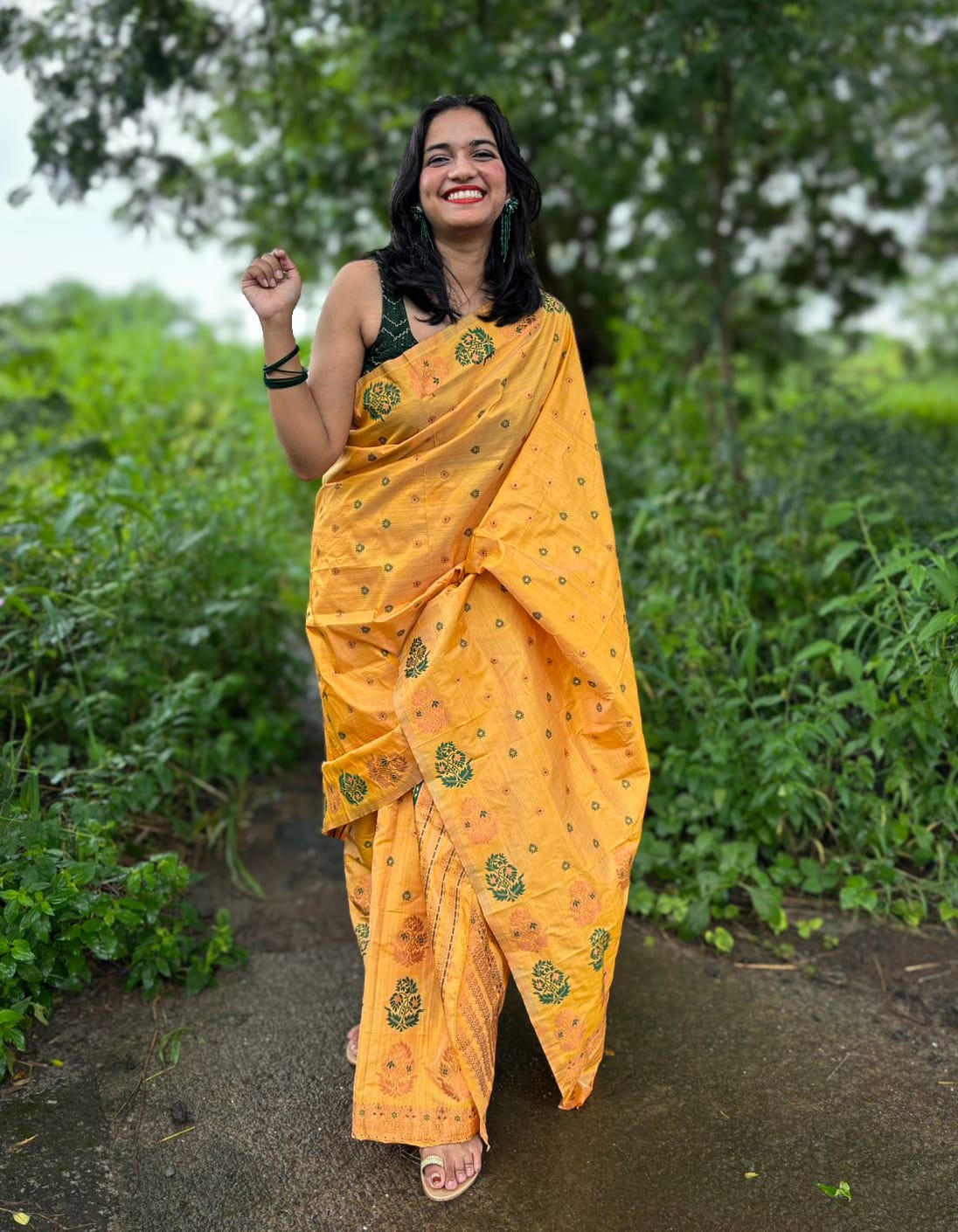 Devi Aparajita Yellow Mekhela Chador Saree