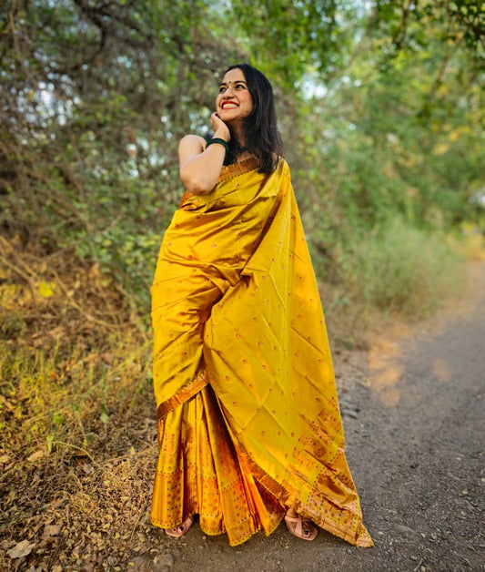 Arunima Yellow Mekhela Chador Saree