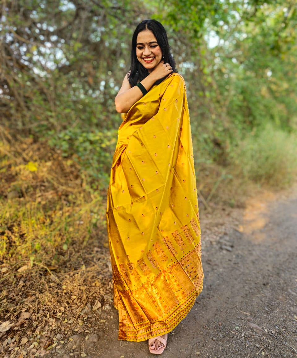 Arunima Yellow Mekhela Chador Saree