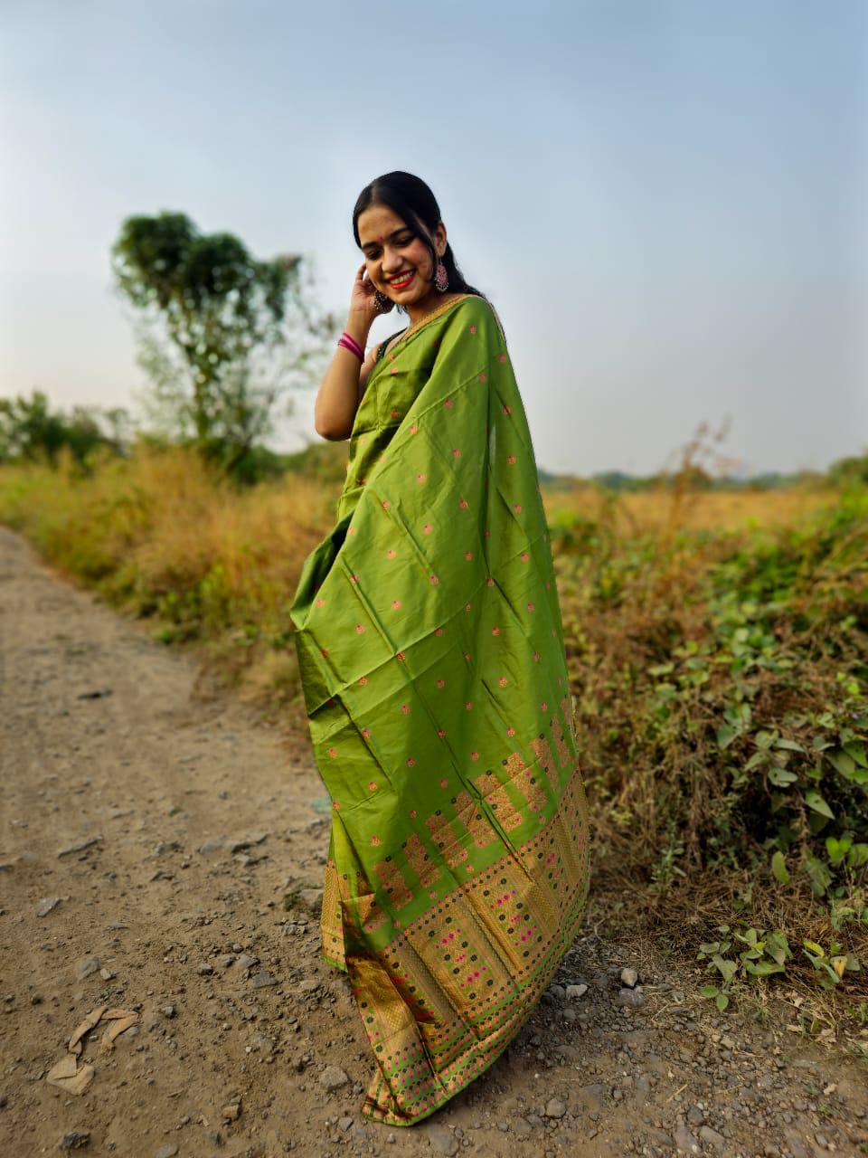 Barasha Green Mekhela Chador Saree