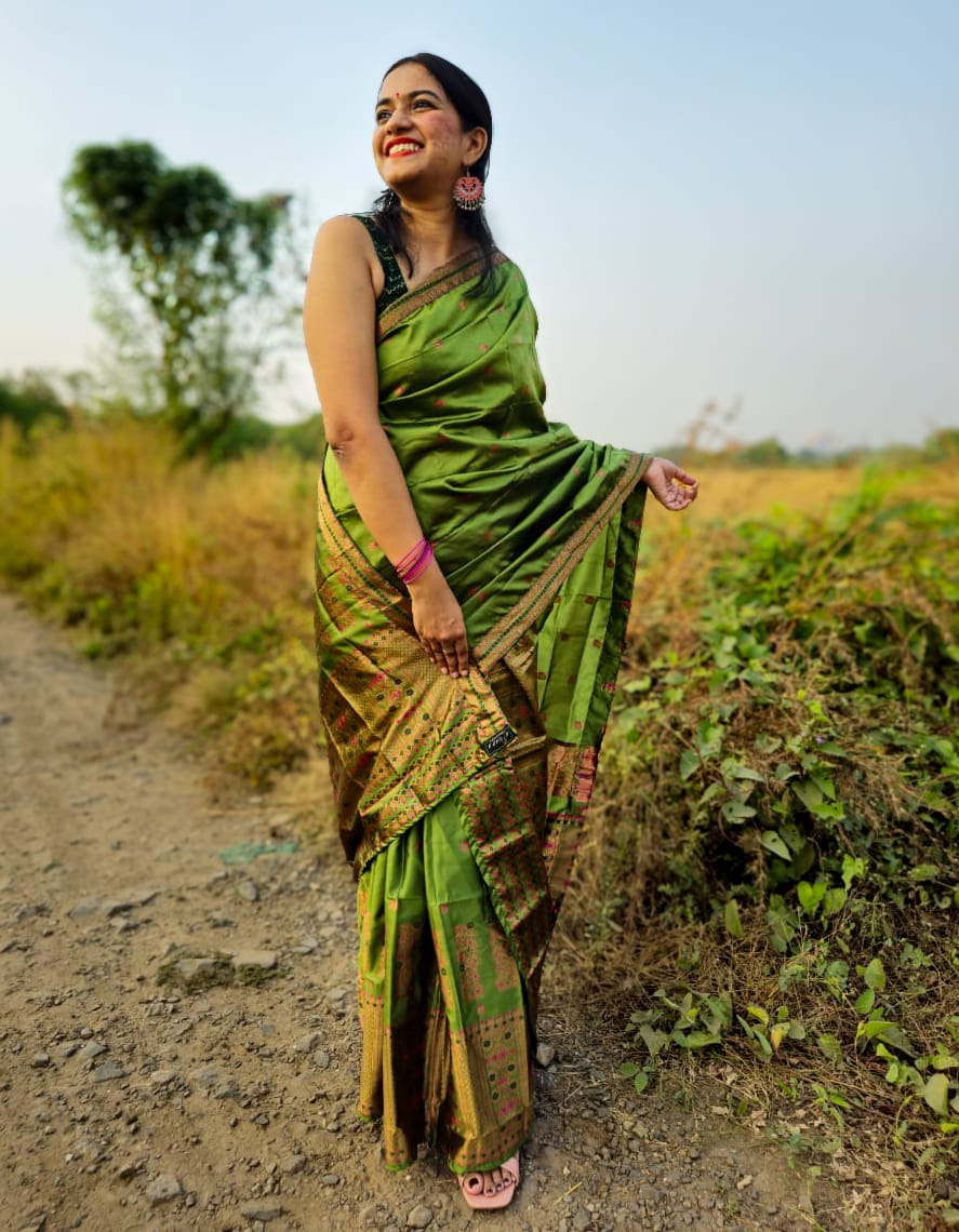 Barasha Green Mekhela Chador Saree