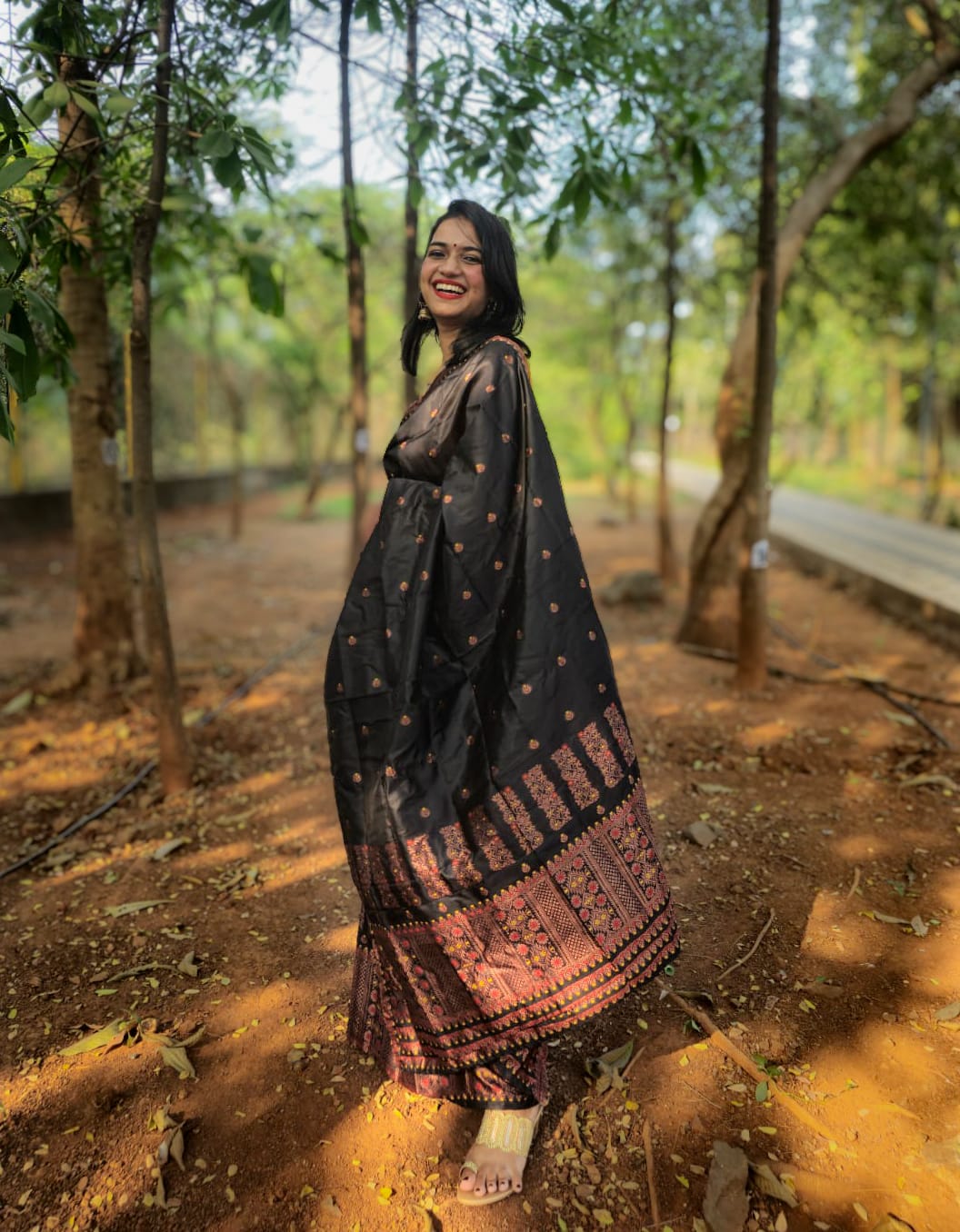 Chandrabali Black Mekhela Chador Saree