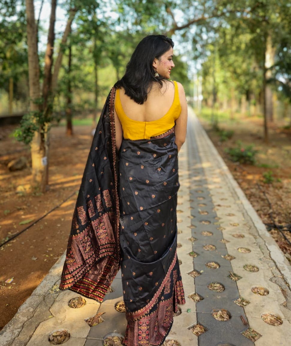 Chandrabali Black Mekhela Chador Saree