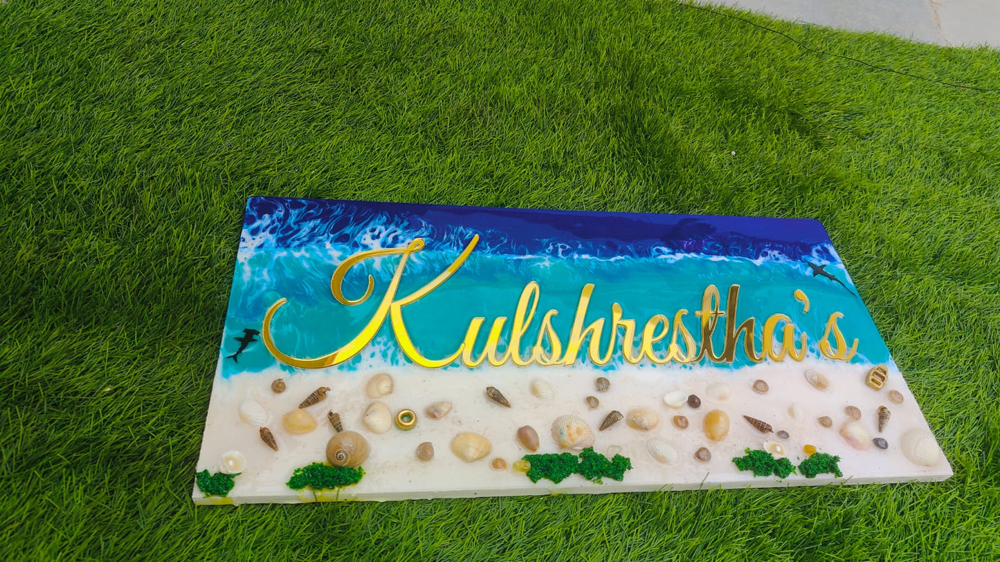 Customizable Resin Art Name Plates - Sea Shells, 18*9