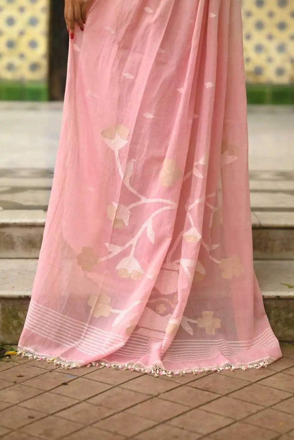 Handloom Pastel Pink Soft Cotton Jamdani Saree