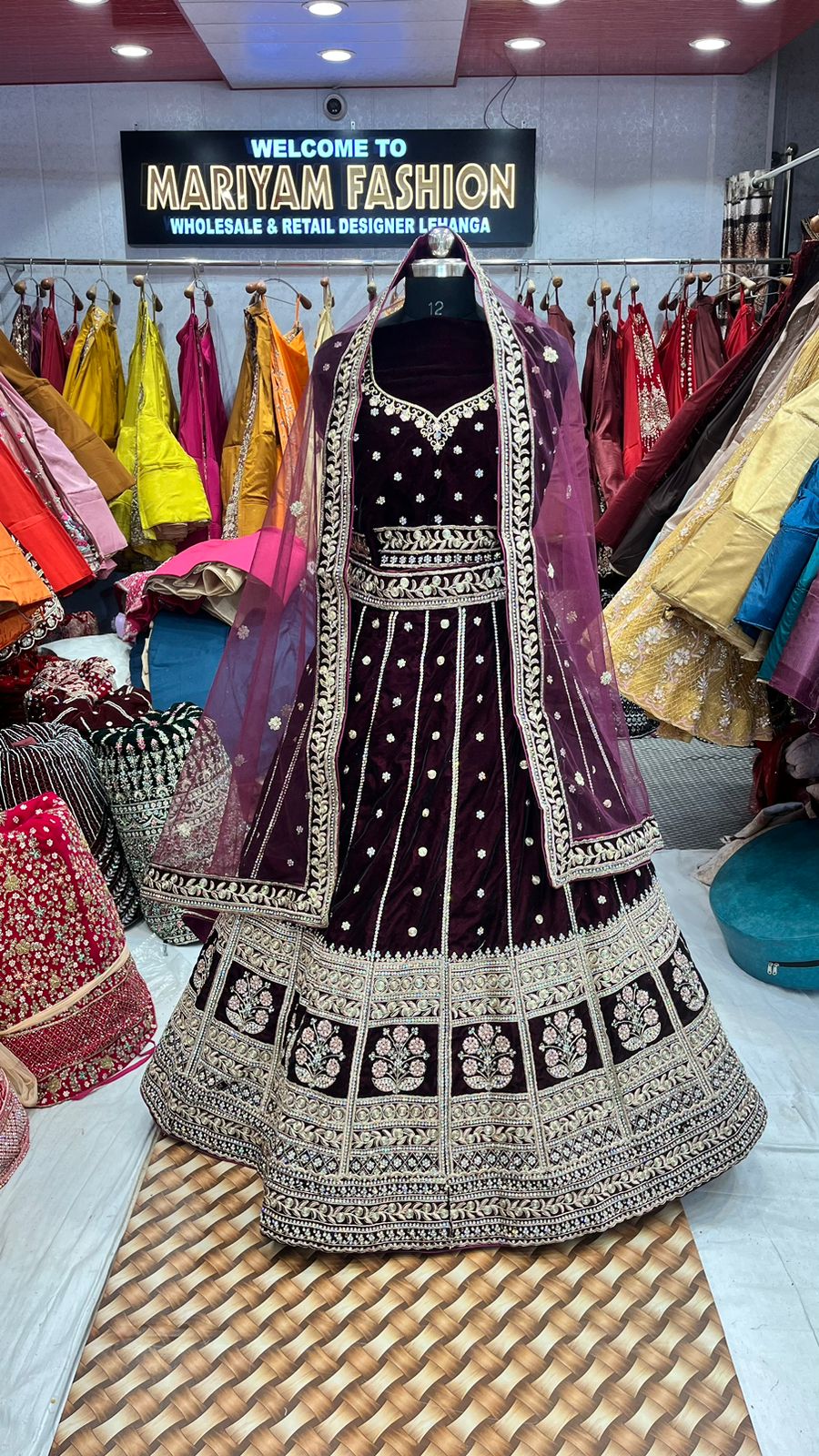 Wine Micro Velvet lehenga ( Bazaar )